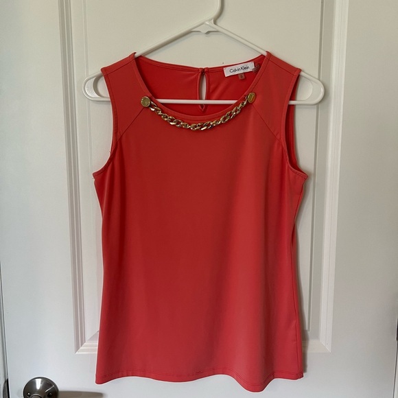 Coral Calvin Klein Sleeveless Blouse - Picture 3 of 7